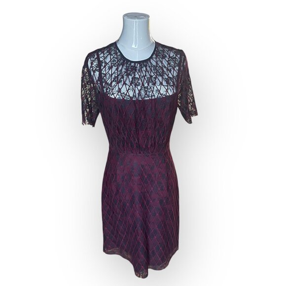 Sandro Paris Burgundy and Black Lace Mini Dress Size 2 - Picture 4 of 11